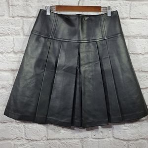 Michael Kors Black Faux Leather Pleated A Line Mini Skirt